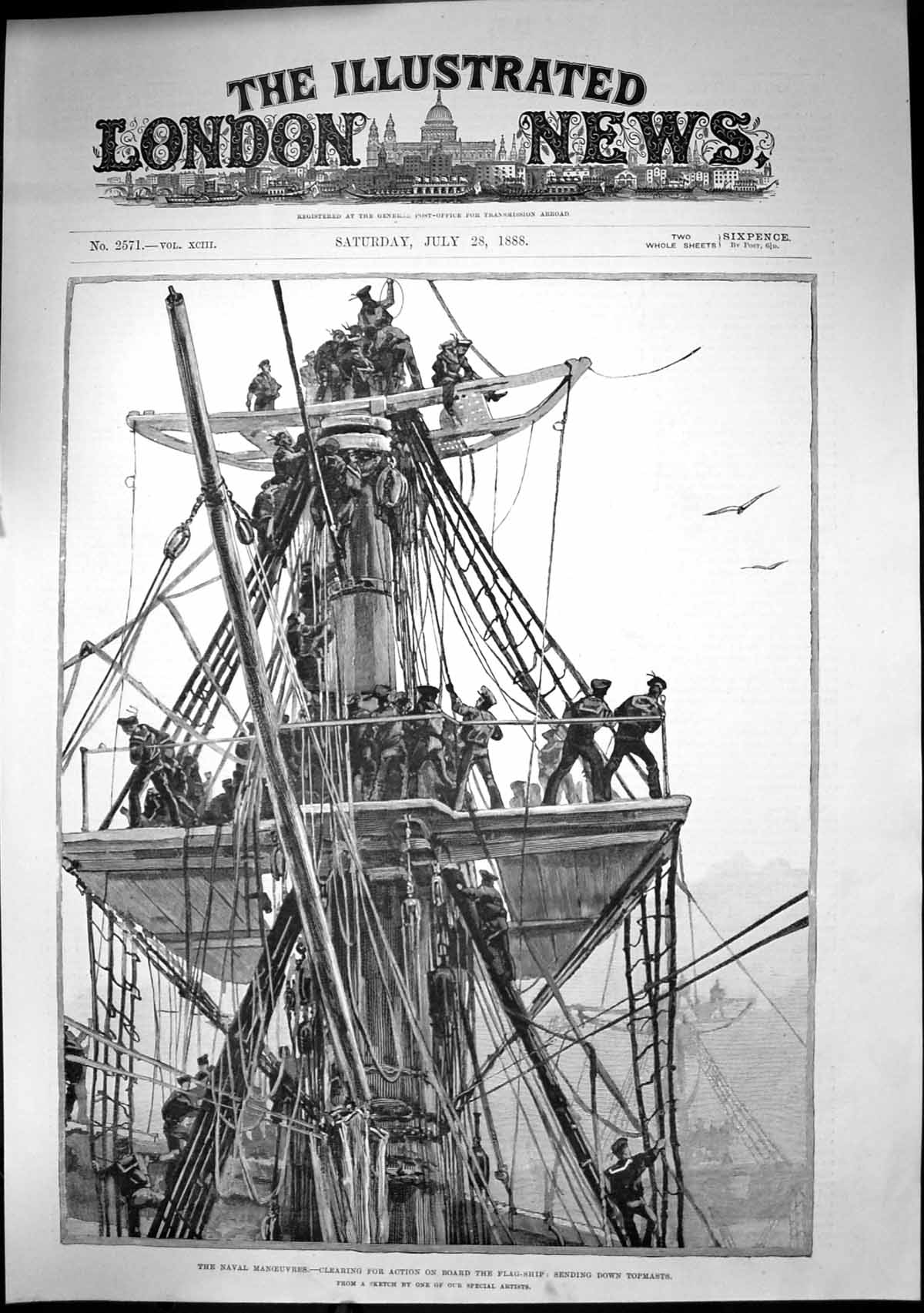 Old Naval Manoeuvres Clearing Action On Board Flag Ship Topmasts 1888 Victorian