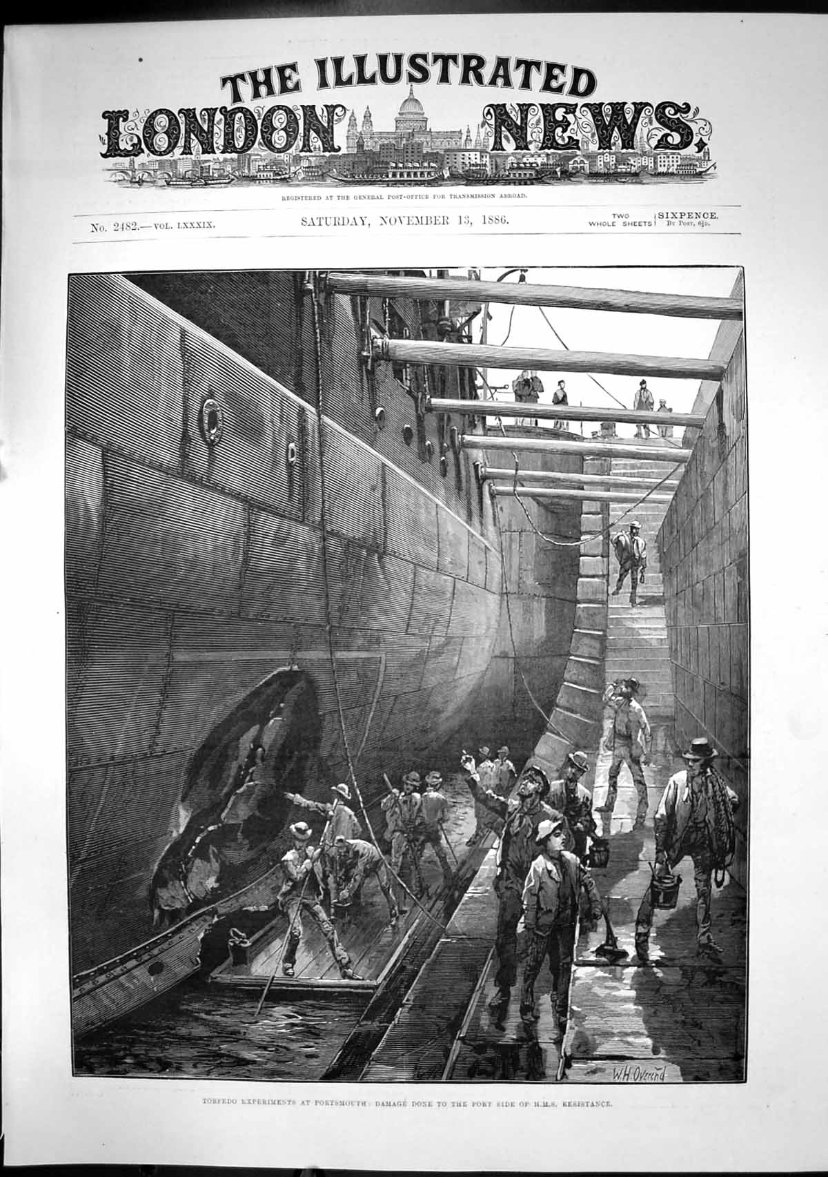 Old Torpedo Practice Portsmouth Damage Port Side Hms Resistance 1886 Victorian