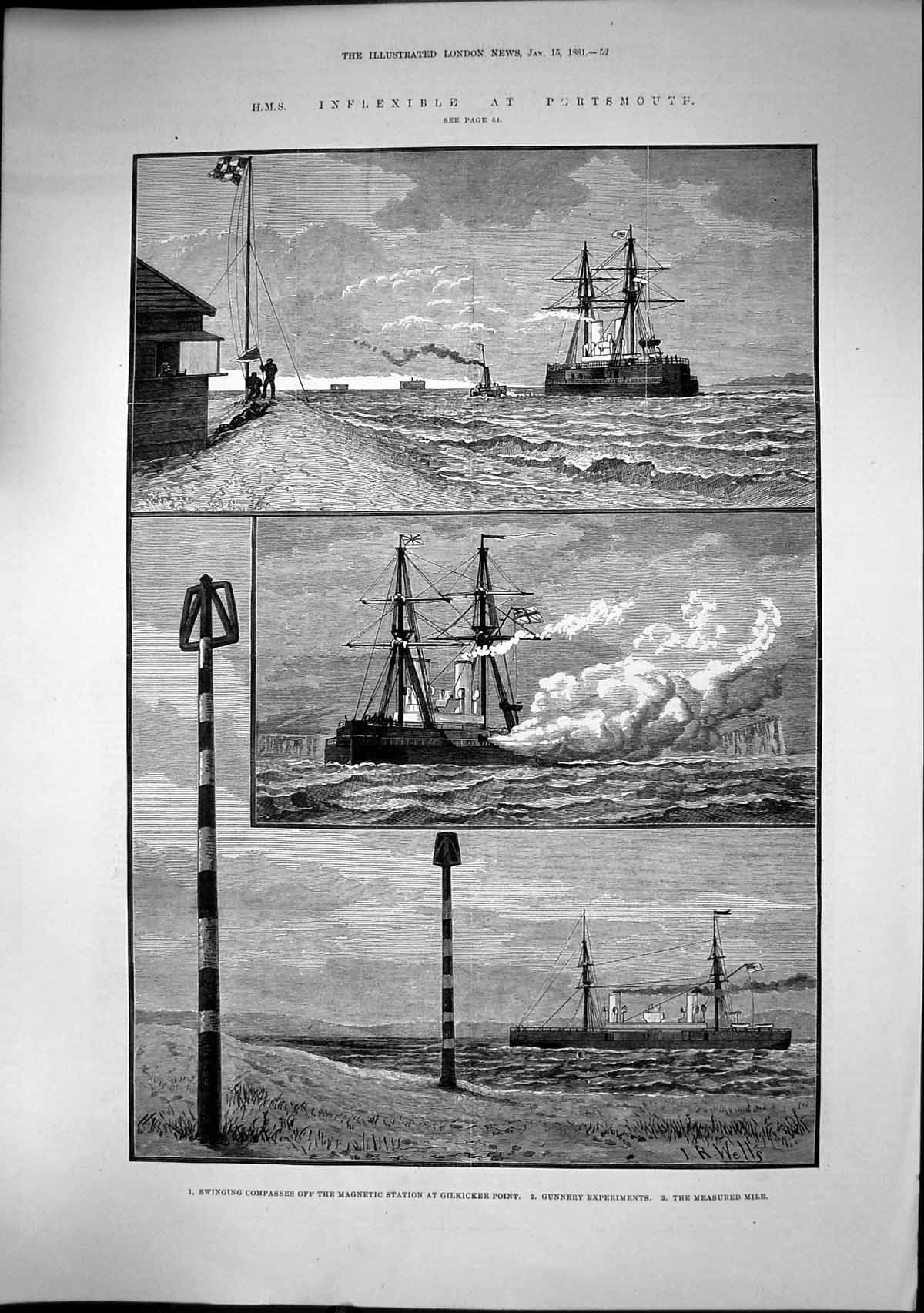 Old Hms Inflexible Portsmouth Gunnery Experiments Measured Mile 1881 Victorian
