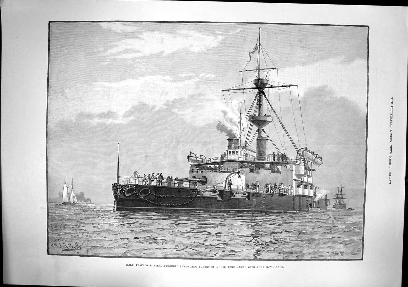 Old Hms Trafalgar Twin Screw Turret Ship Armed Four 67 Ton Guns 1890