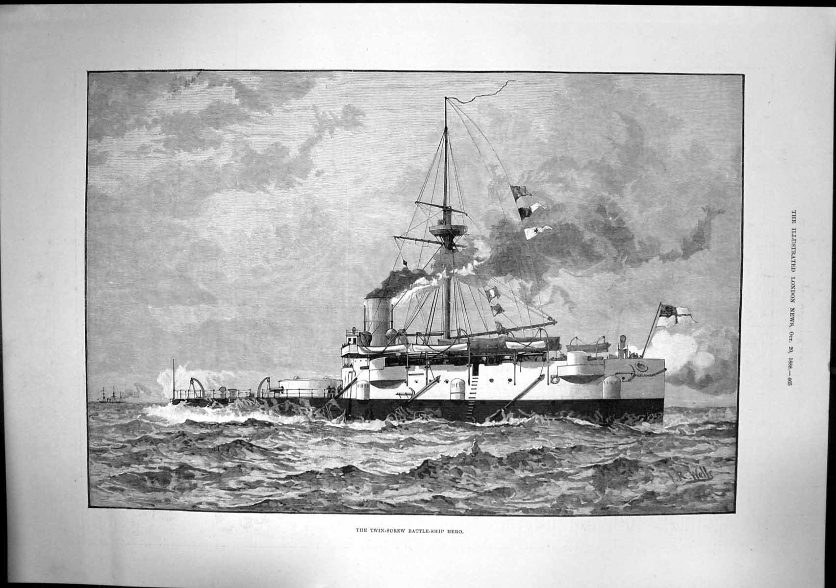 Old Twin Screw Battle Ship Hero Built Chatham Steel Single Turret 188 Victorian