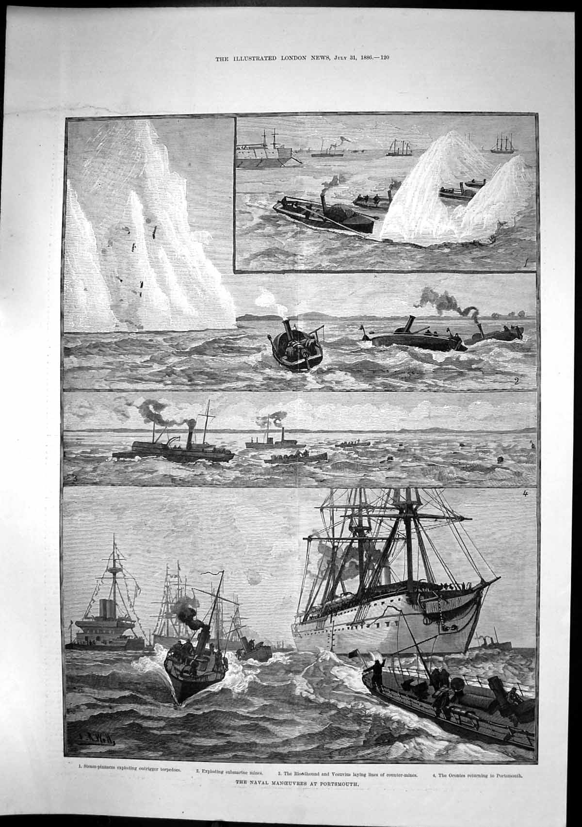 Antique Print Naval Manoeuvres Portsmouth Orontes Returning Portsmouth 1886