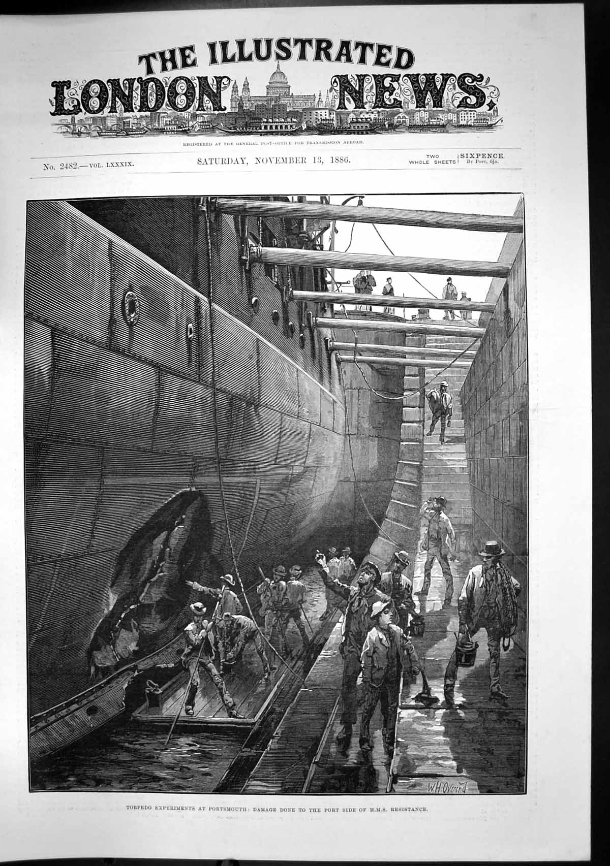 Old Print Torpedo Experiments Portsmouth Damage Hms Resistance Side 1886 19th