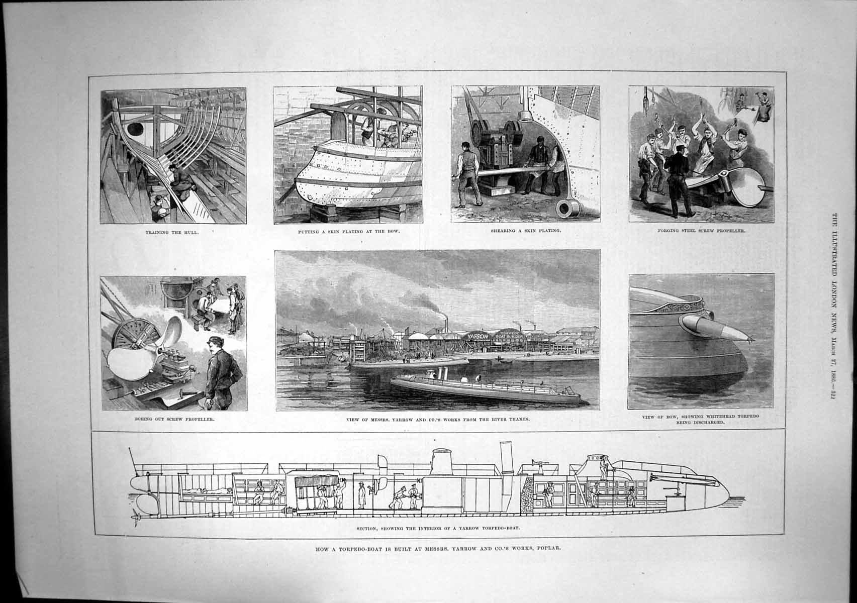 Old Print Torpedo Boat Built Messrs Yarrow Cos Works Poplar Forging 1886 19th