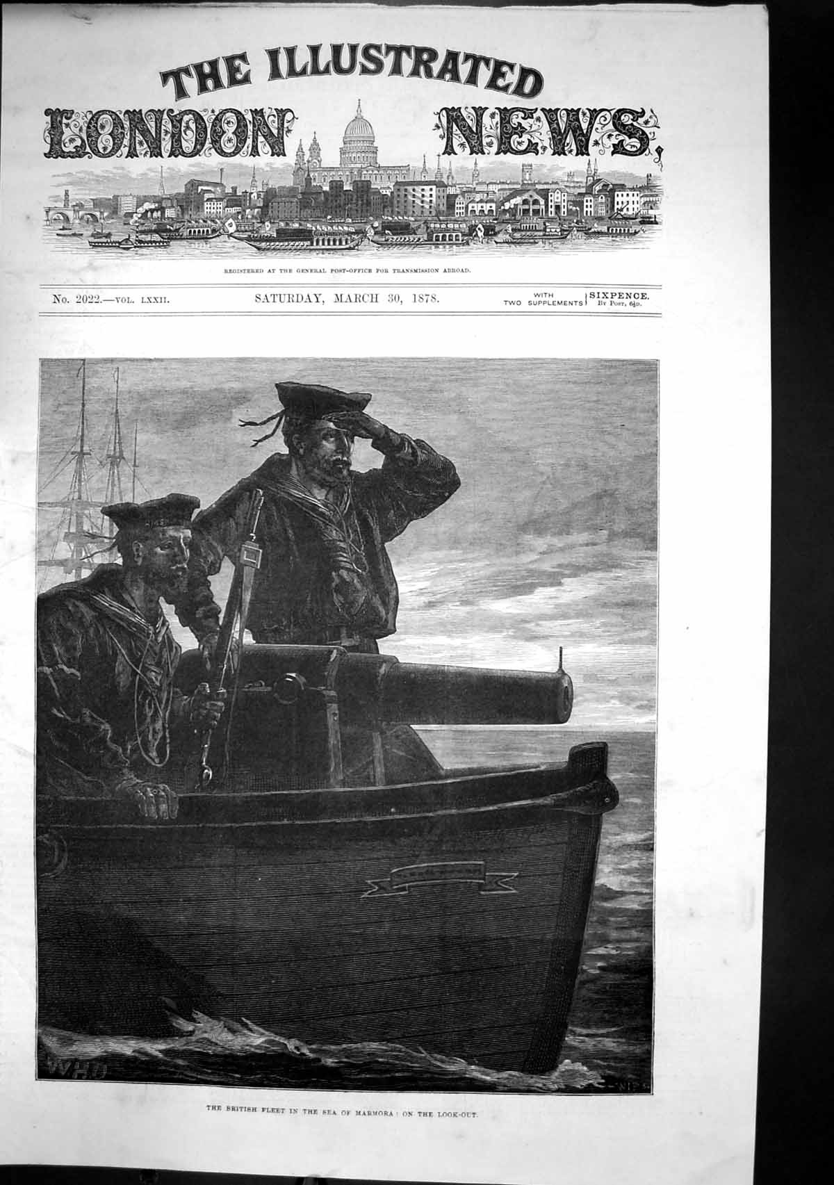 Original Old Antique Print British Fleet Sea Marmora Sailors On Look Out 1878