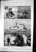 Old Print Voyage Cleopatras Needle England Stopping Repairs Signals 1878 19th