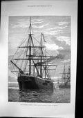 Old Print Hms Alexandra Admiral Hornbys Squadron Sea Marmora J Wells 1878 19th