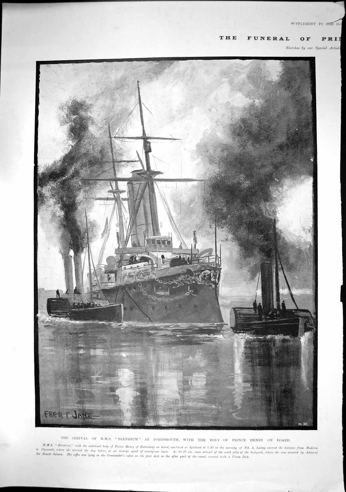 Old Arrival Hms Blenheim Portsmouth Body Prince Henry On Board C 1878 Victorian