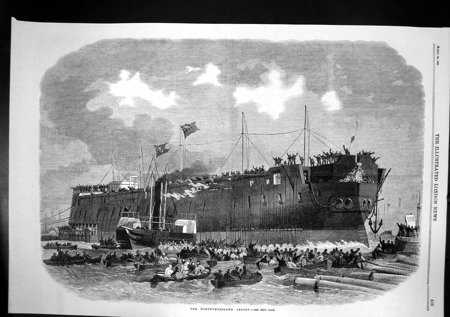 Antique Old Print Northumberland Afloat After Completion Victoria Docks 1866