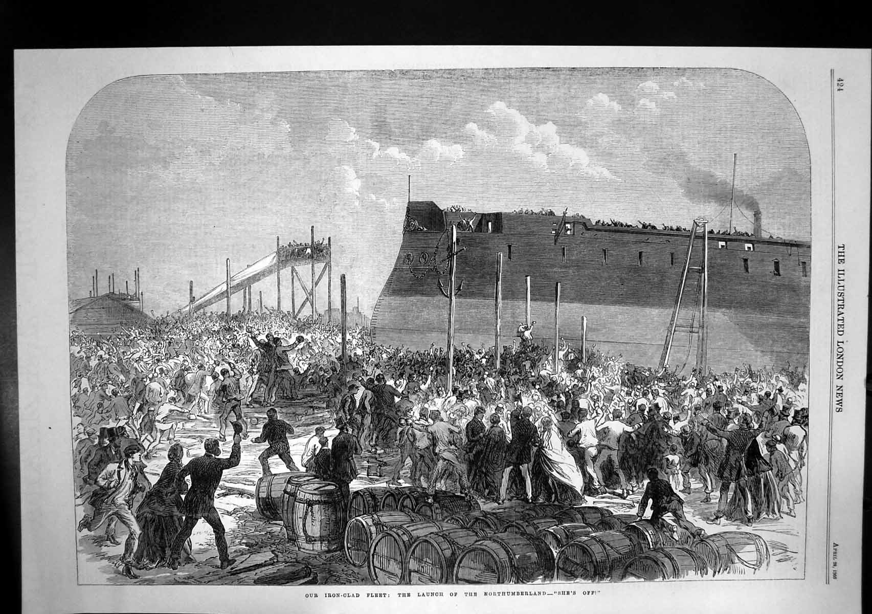 Old British Iron Clad Fleet Launch Northumberland Victoria Docks 1866 Victorian