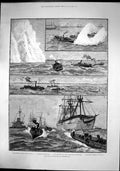 Antique Print Naval Manoeuvres Portsmouth Orontes Bloodhound Vesuvius 1886 19th