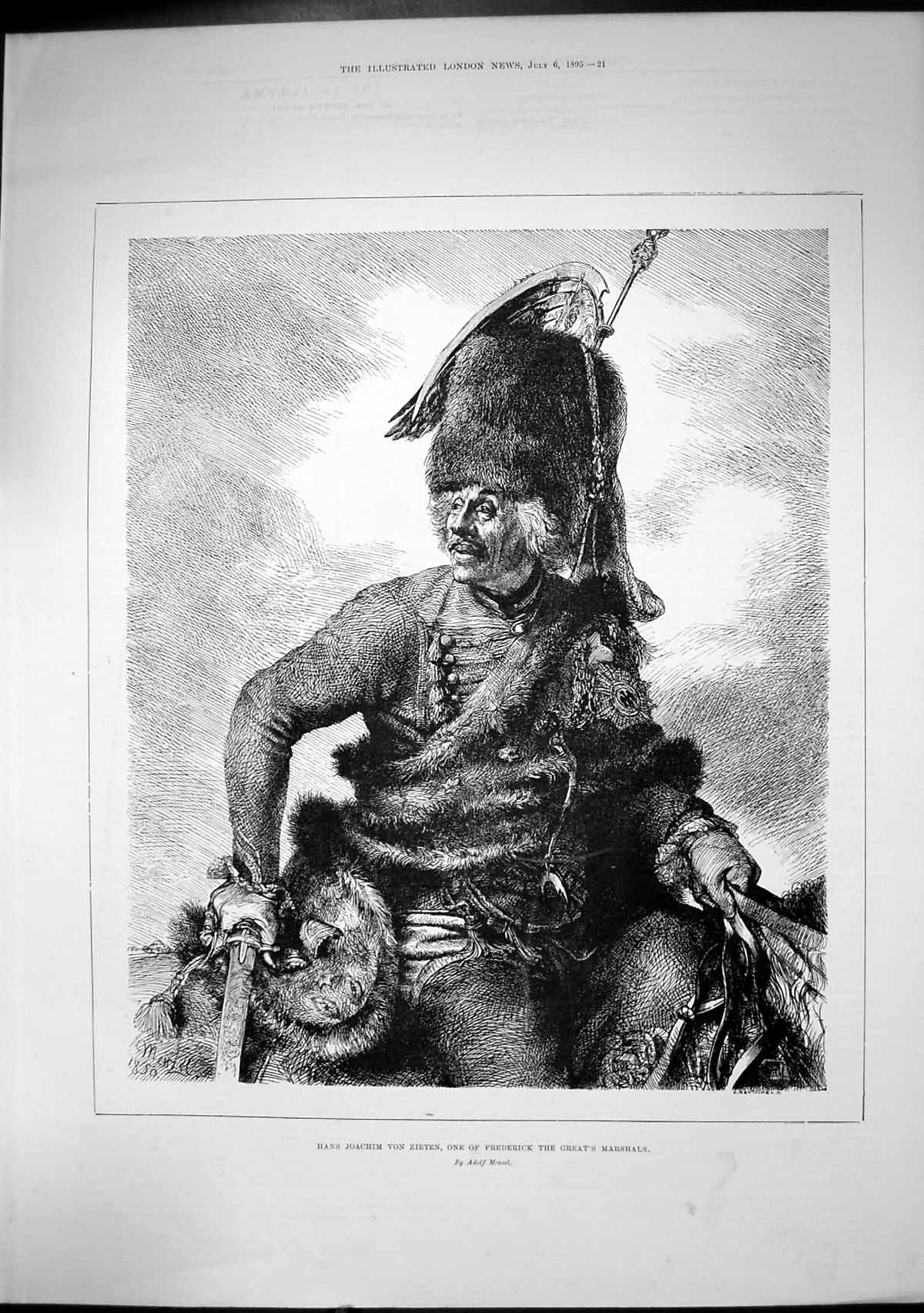 Old Antique Print Hans Joachim Von Zieten Frederick Greats Marshal 1895 19th