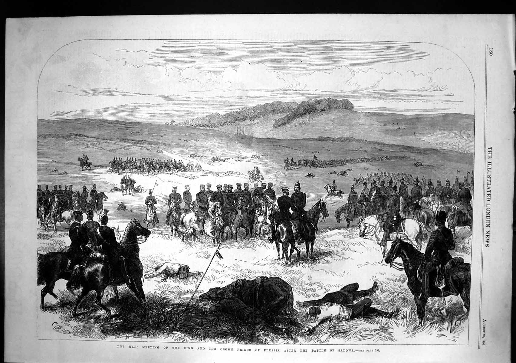 Old Print War Meeting King Crown Prince Prussia After Battle Sadowa 1866 19th