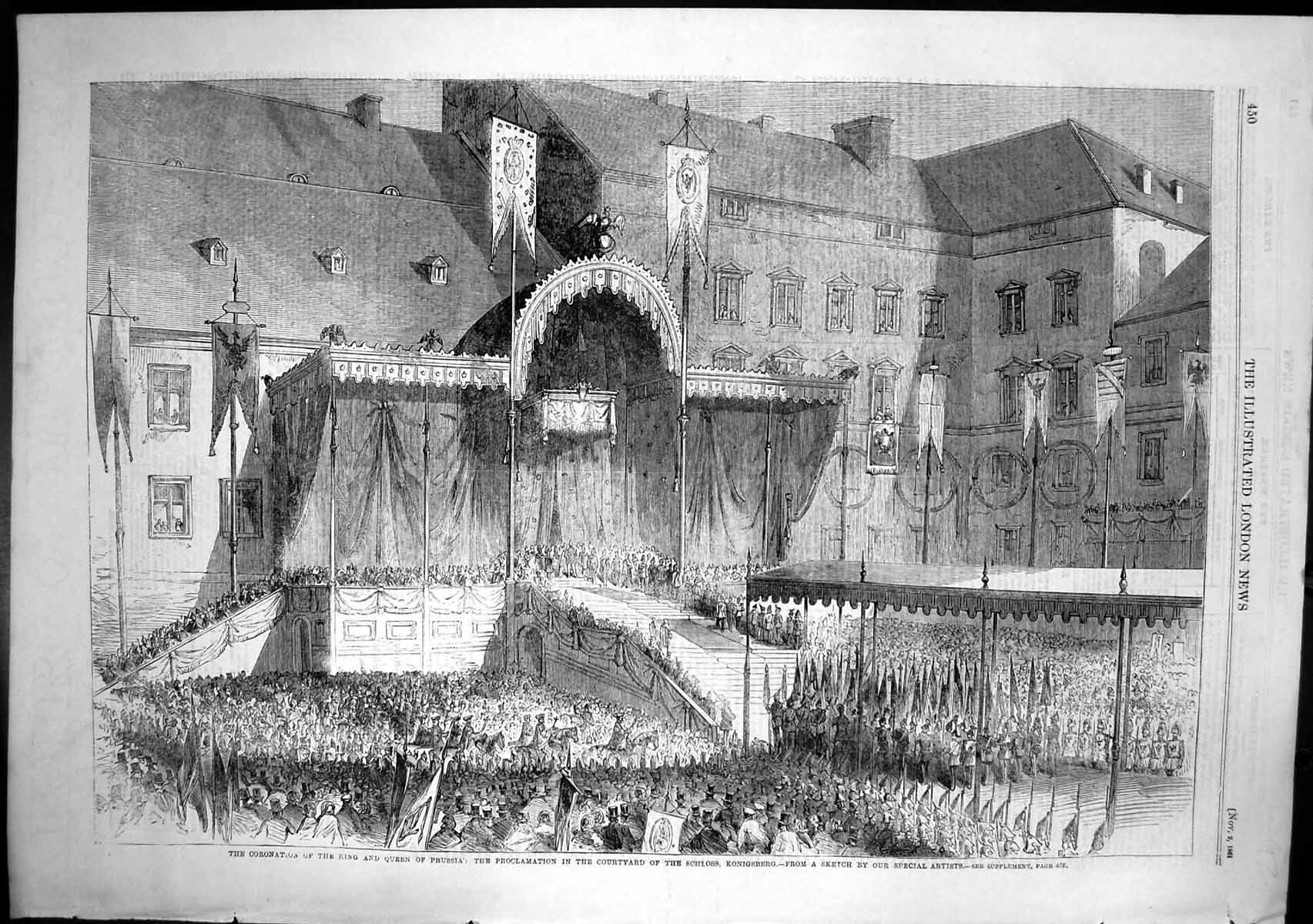 Antique Old Print Coronation King Queen Prussia Proclamation Konigsberg 1861