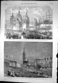 Old Print State Entry Berlin King Triumphal Arch Royal Visit Dantzic 1861 19th