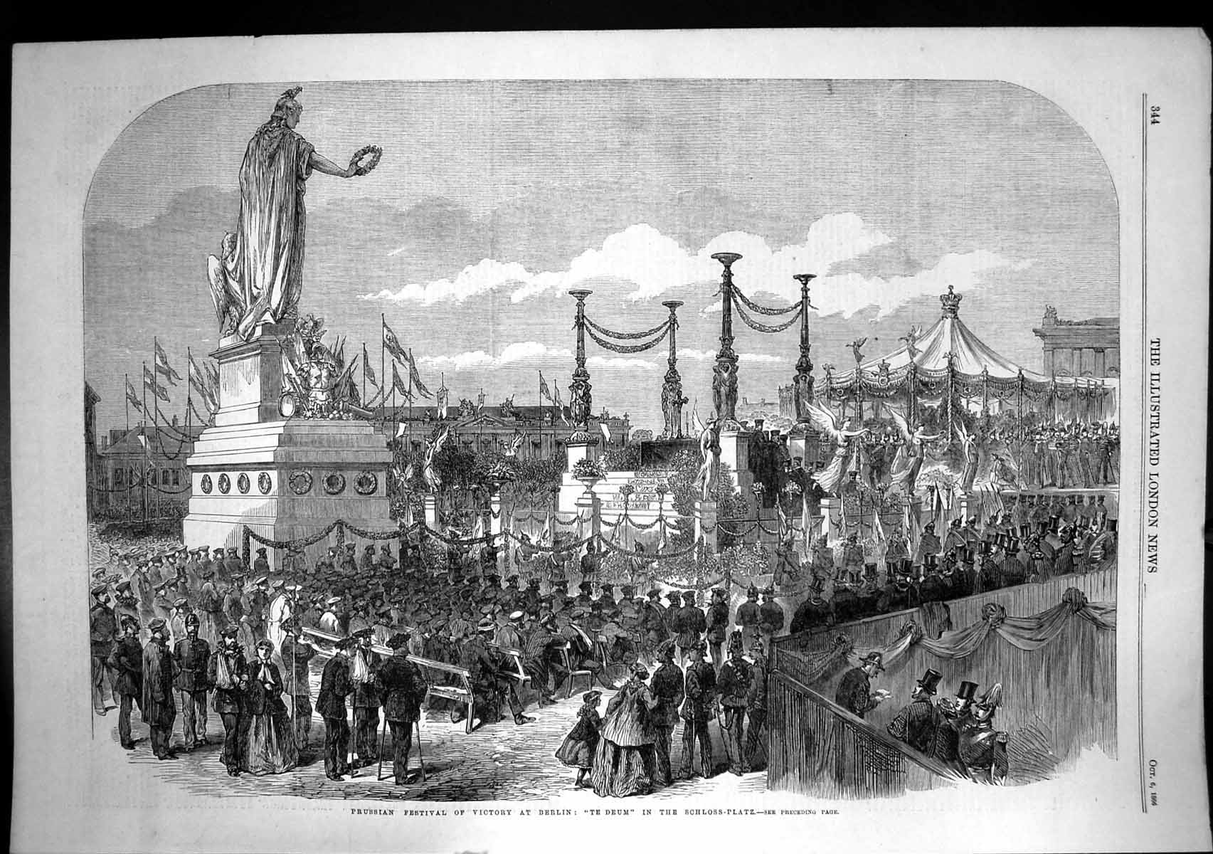 Antique Old Print Prussian Festival Victory Berlin Te Deum Schloss Platz 1866