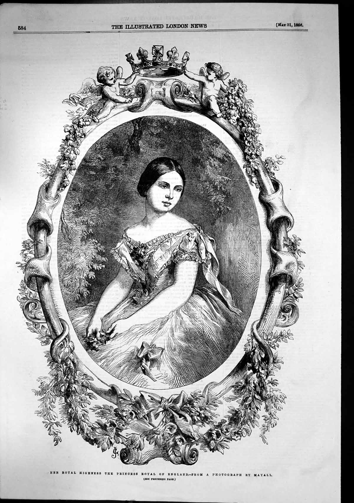 Original Old Antique Print Hrh Princess Royal England Photograph Mayall 1856