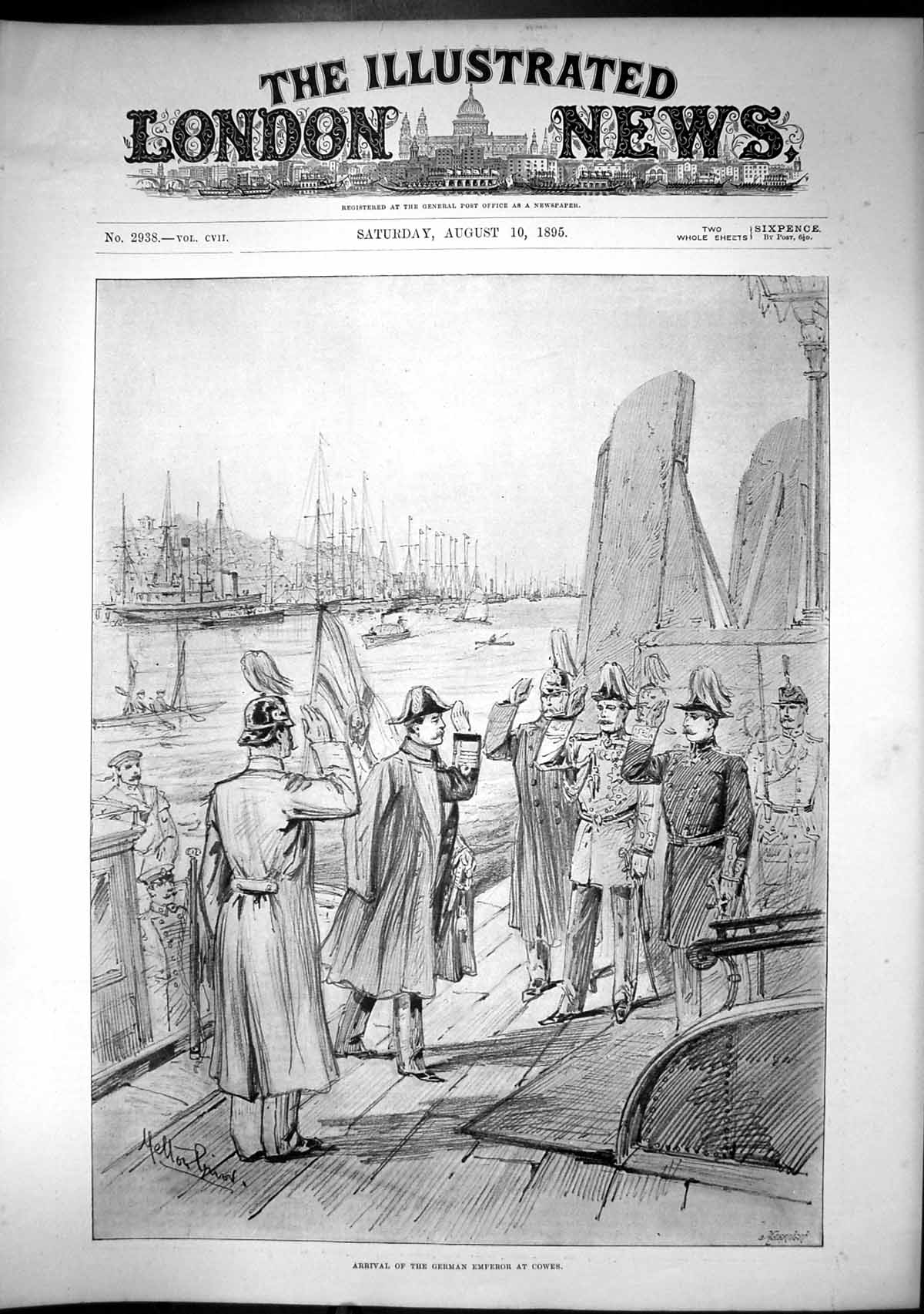 Original Old Antique Print Arrival German Emperor Cowes Melton Prior 1895 19th