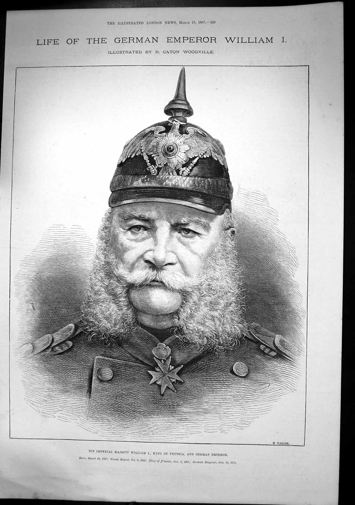 Antique Old Print Imperial Majesty WilliamKing Prussia German Emperor 1887