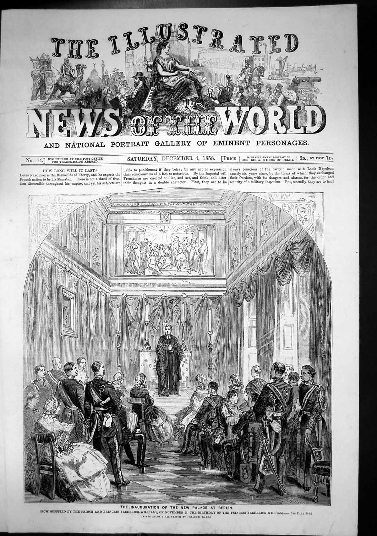 Antique Print Inauguration New Palace Berlin Prince Frederick William 1858 19th