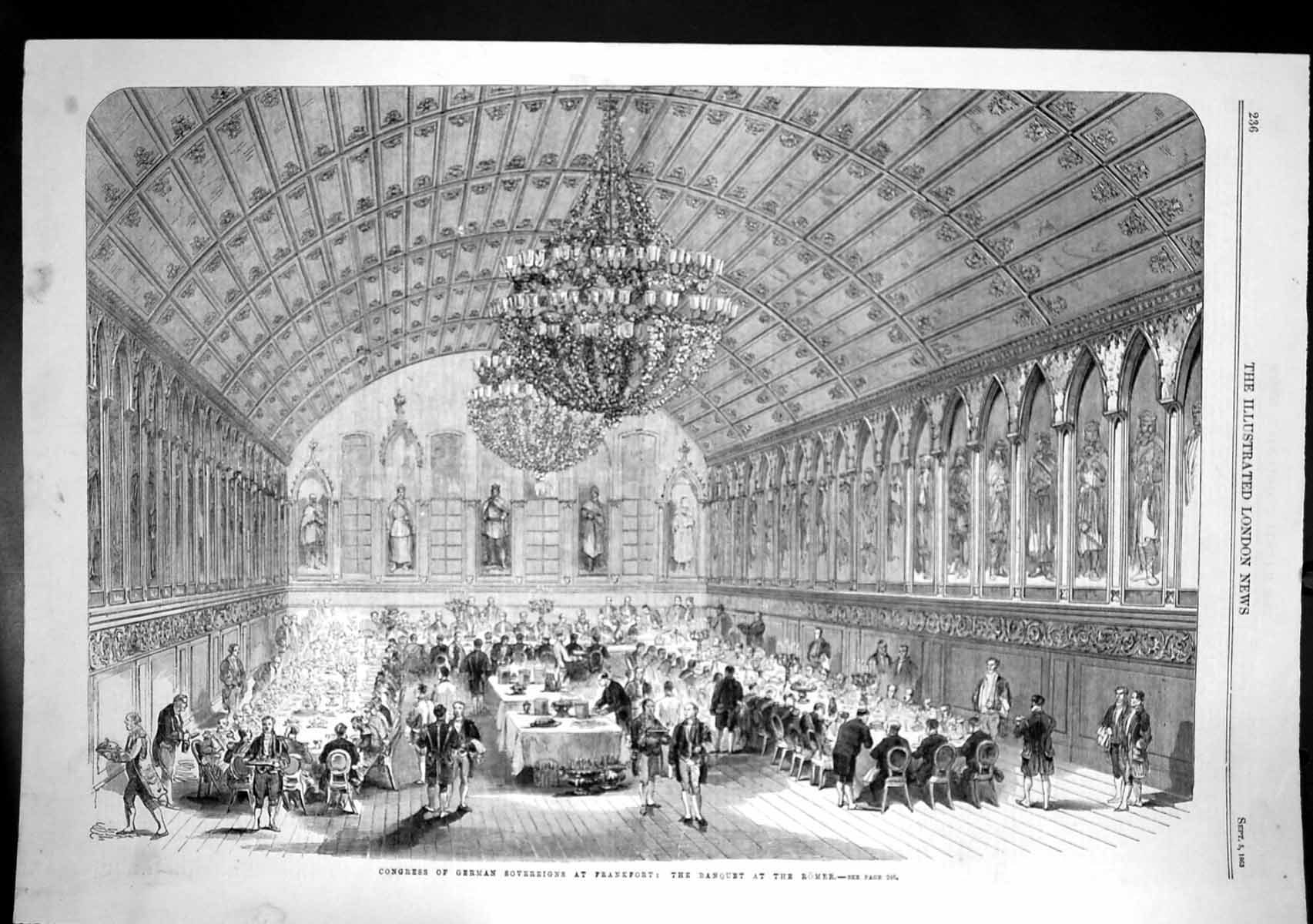 Old Antique Print Congress German Sovereigns Frankfurt Banquet Romer 1863 19th
