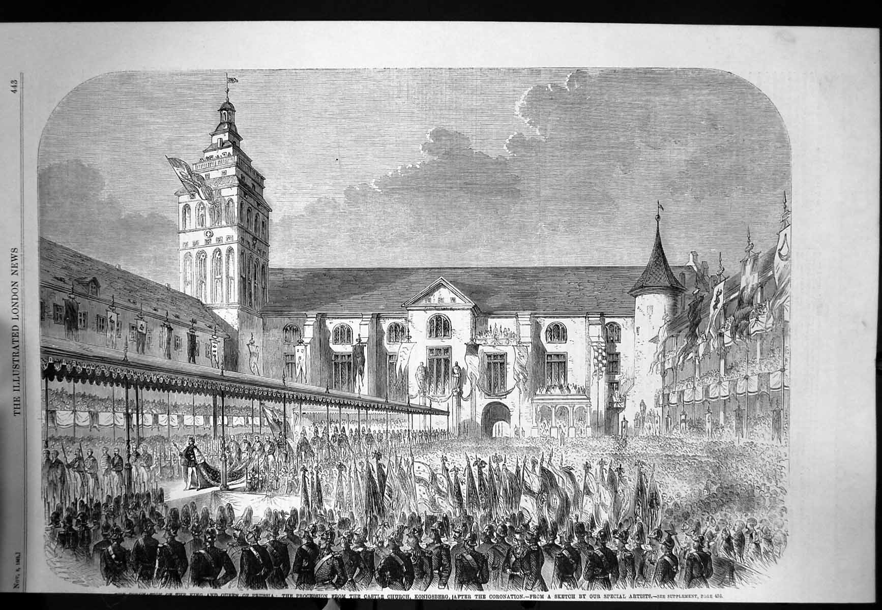 Old Print Coronation King Queen Prussia Procession Church Konigsberg 1861 19th