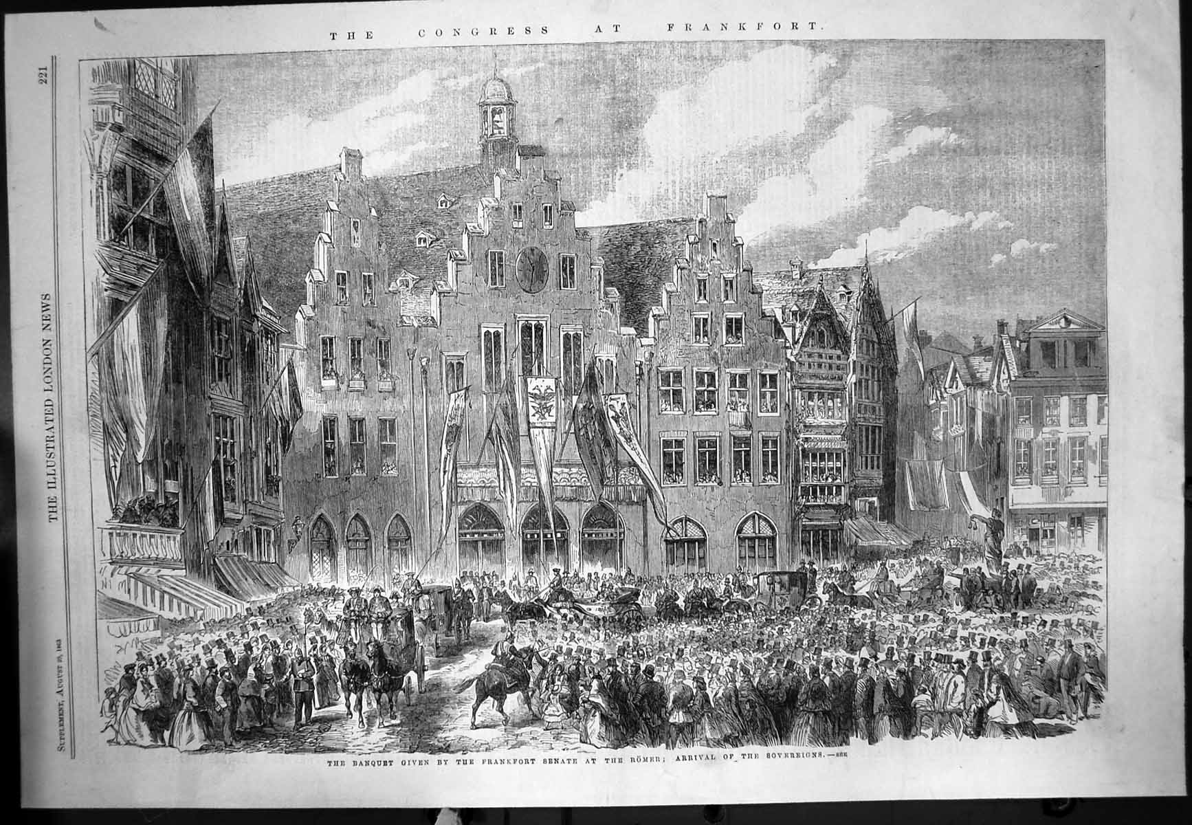 Old Print Congress Frankfort Banquet Senate Romer Arrival Sovereigns 1863 19th