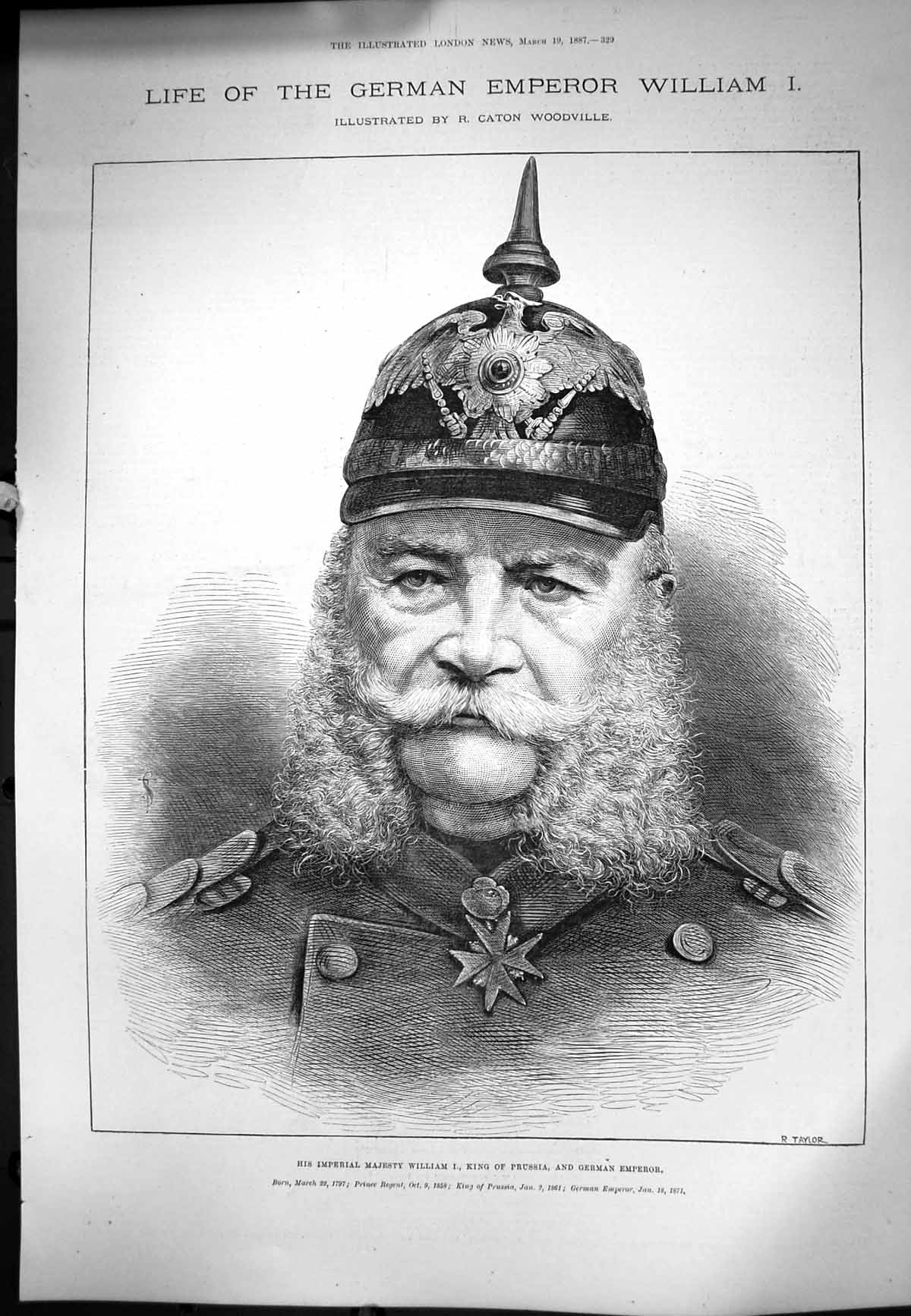 Old Print His Imperial Majesty WilliamKing Prussia German Emperor 1887