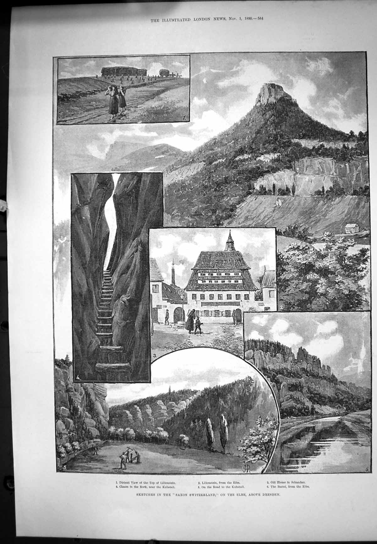 Old Sketches Saxon Switzerland Elbe Dresden Rock Chasm Kuhstall 1890 Victorian