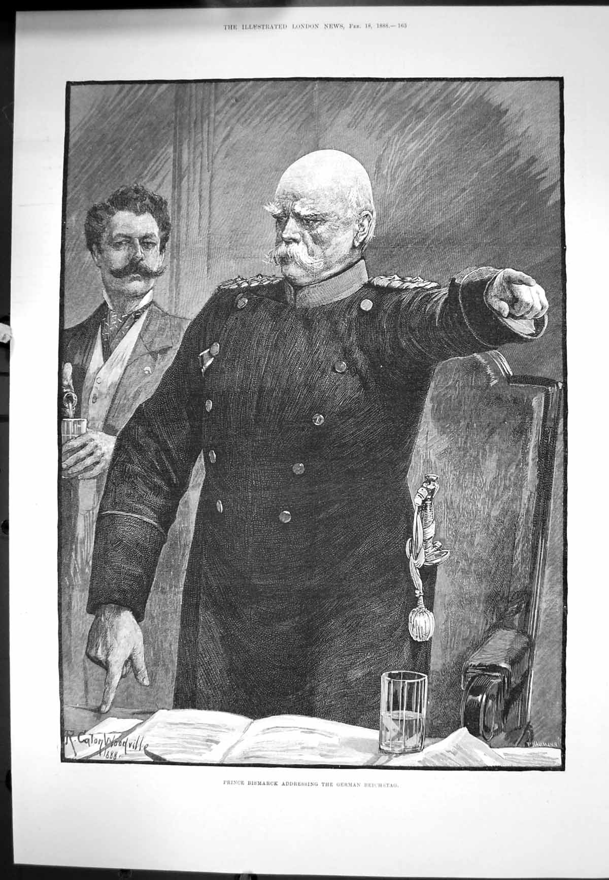 Original Old Antique Print Prince Bismarck Addressing German Reichstag 1888