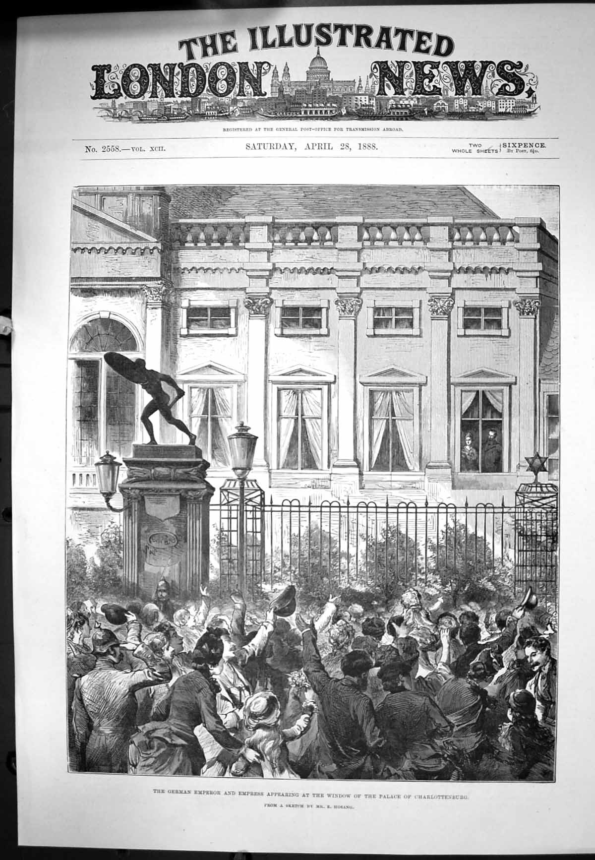 Antique Old Print German Emperor Empress Window Palace Charlottenburg 1888 19th