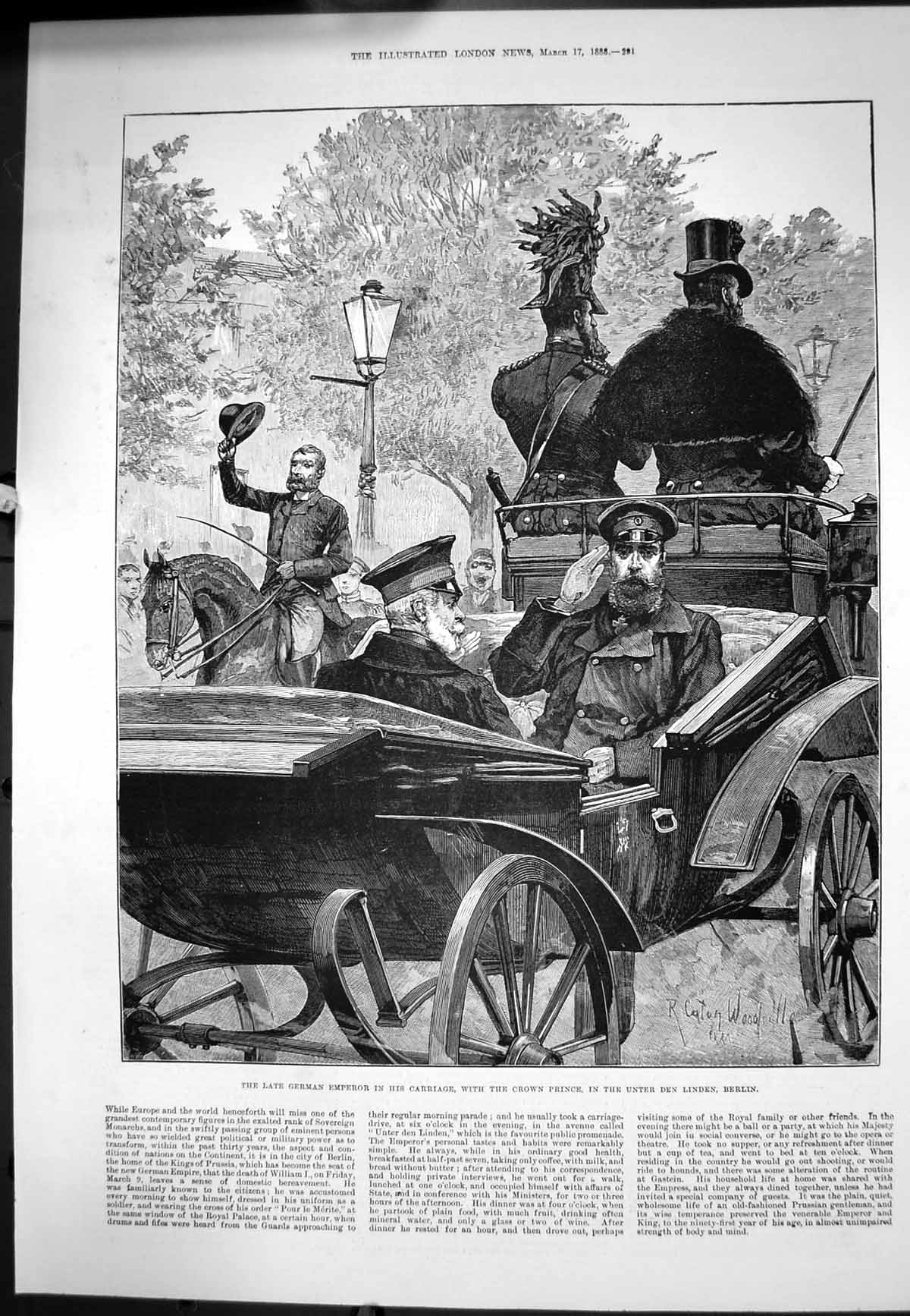 Antique Print Late German Emperor Crown Prince Unter Den Linden Berlin 1888