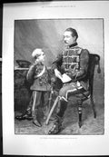 Old Print Imperial Crown Prince William Prussia His Son A Forestier 1888 19th