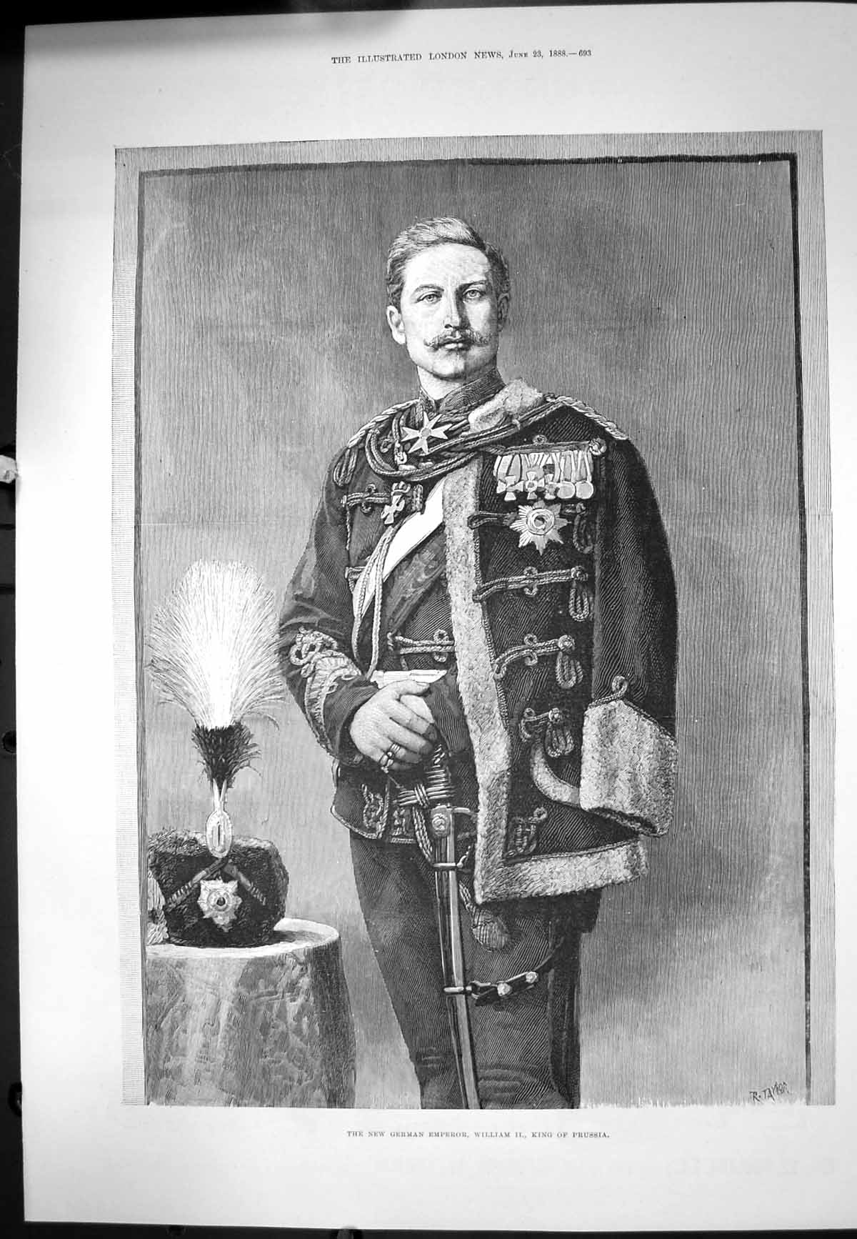 Old Antique Print New German Emperor William 11 King Prussia Uniform 1888