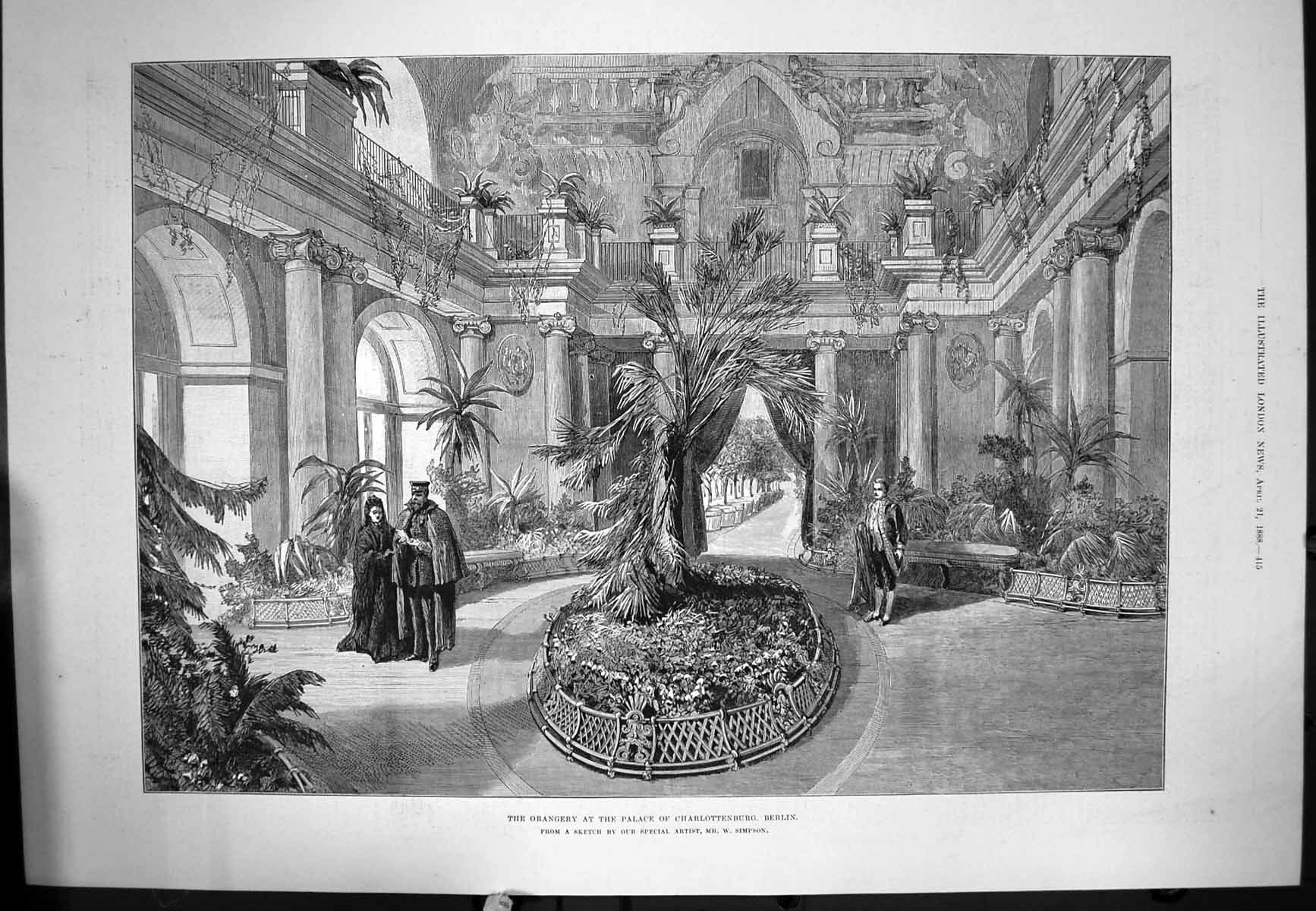 Original Old Antique Print Orangery Palace Charlottenburg Berlin W Simpson 1888