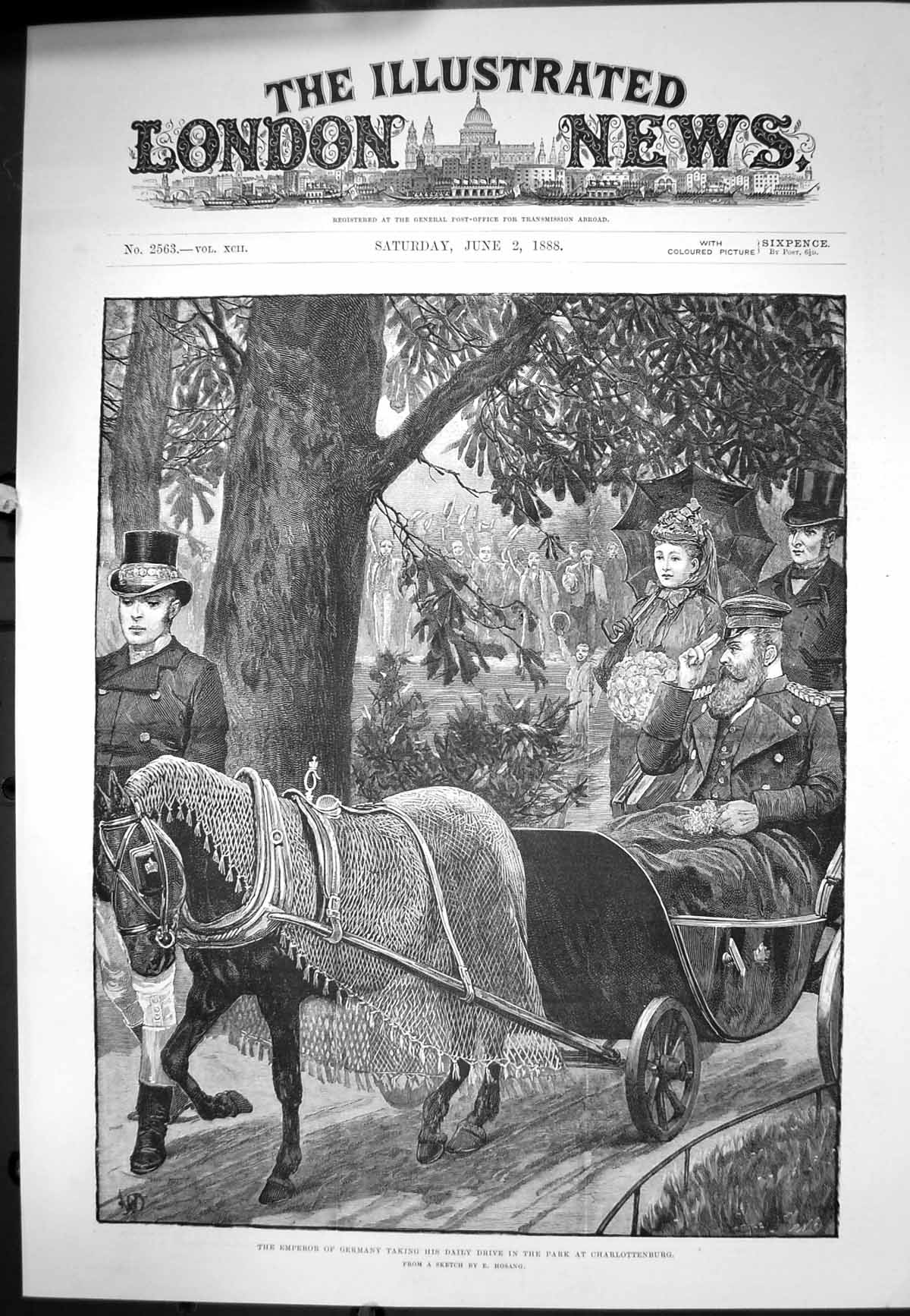 Antique Print Emperor Germany Daily Drive Park Charlottenburg E Hosang 1888