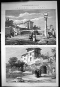 Old Antique Print Rome Basilica Jovis Palace Caesars Tombs Scipios 1872 19th