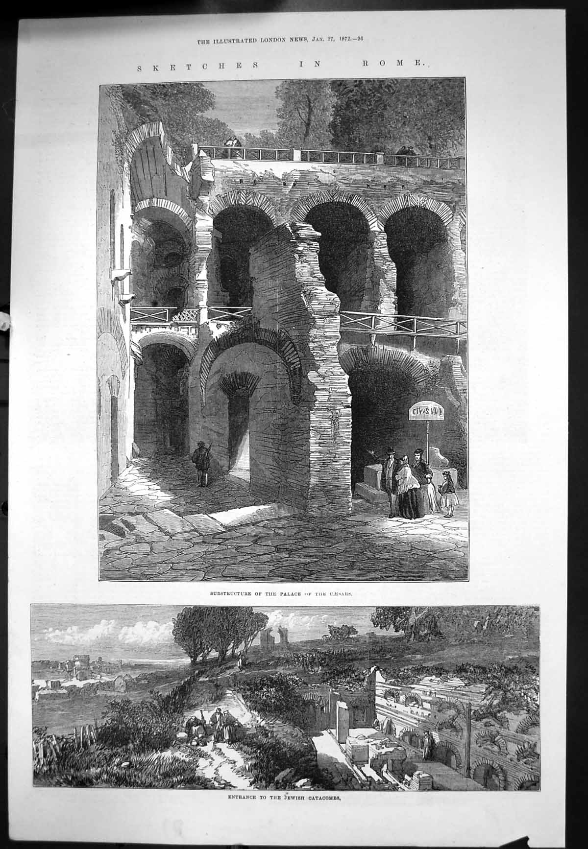 Old Print Rome Substructure Palace Caesars Entrance Jewish Catacombs 1872 19th