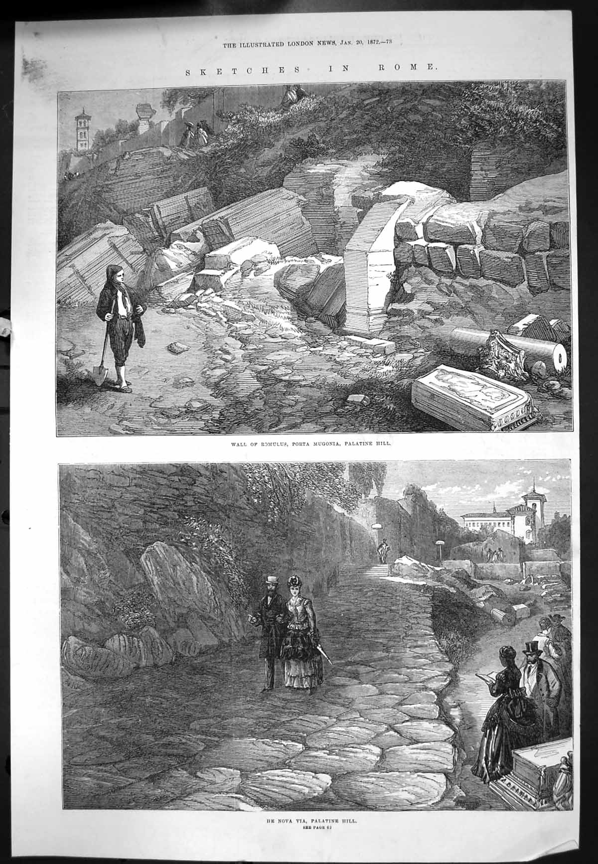 Old Print Rome Wall Romulus Porta Mugonia Palatine Hill He Nova Via 1872 19th