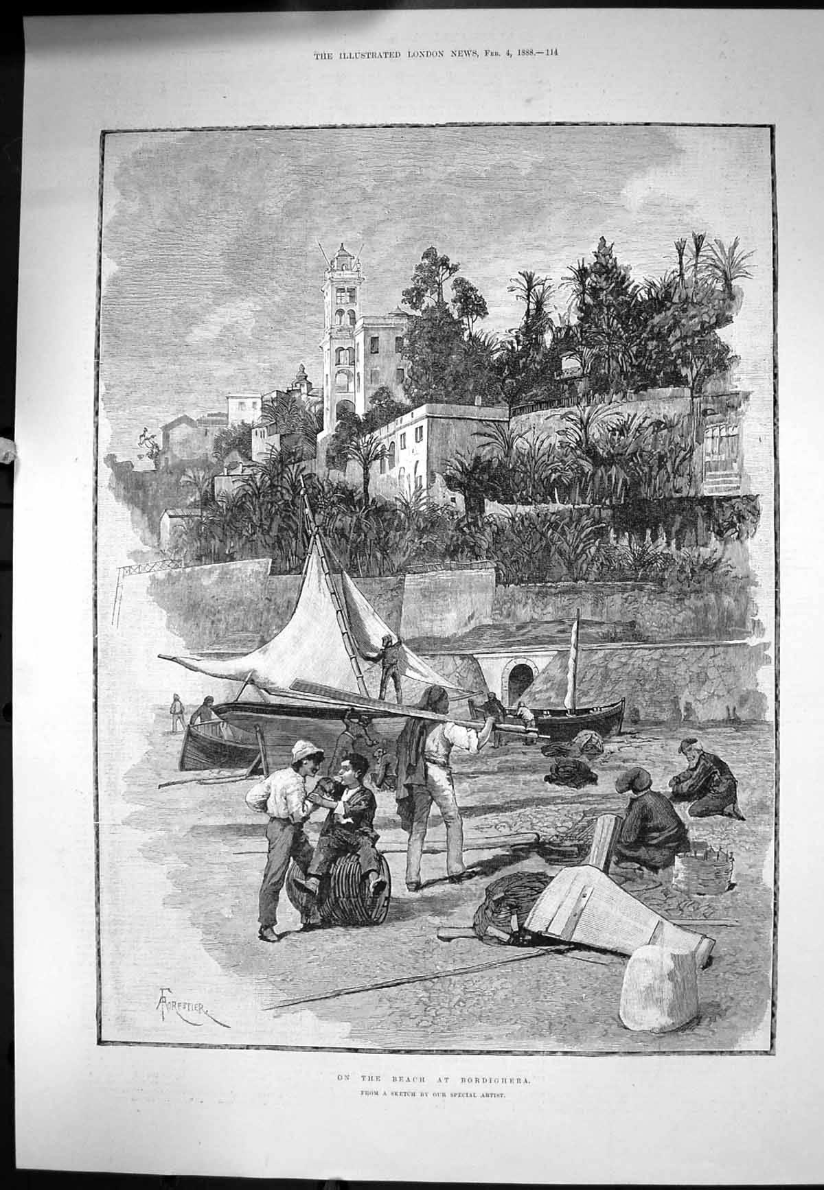Old On Beach Bordighera Boys Playing Men Working Boats A Forestier188 Victorian