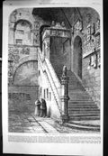 Original Old Antique Print Bargello Florence Stairs Carvings 1861 Victorian
