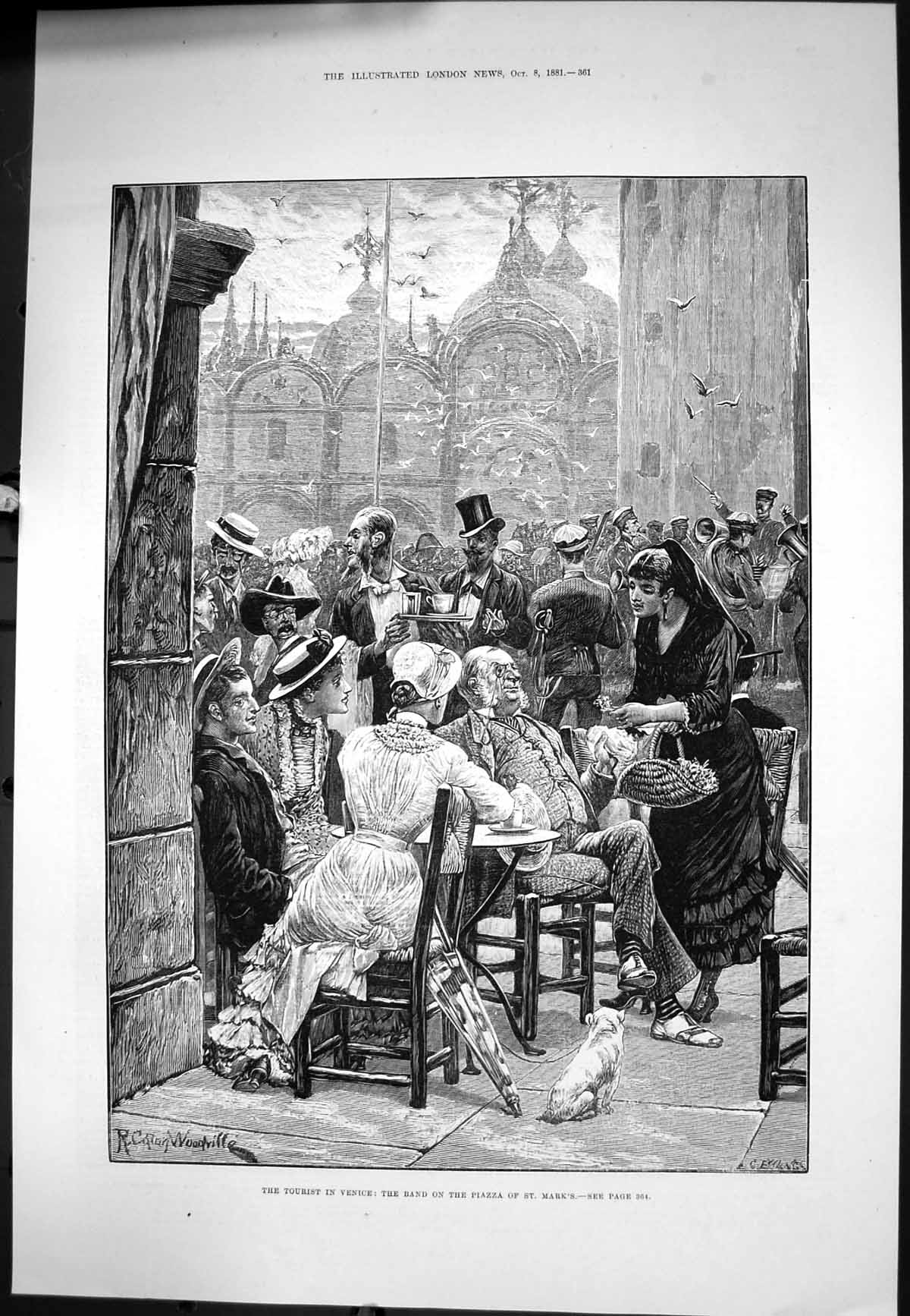 Old Antique Print Tourist Venice Band Piazzo St Marks R C Woodville 1881 19th
