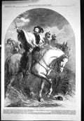 Antique Old Print General Garibaldi Horseback War Uniform Dagger Hand 1859 19th