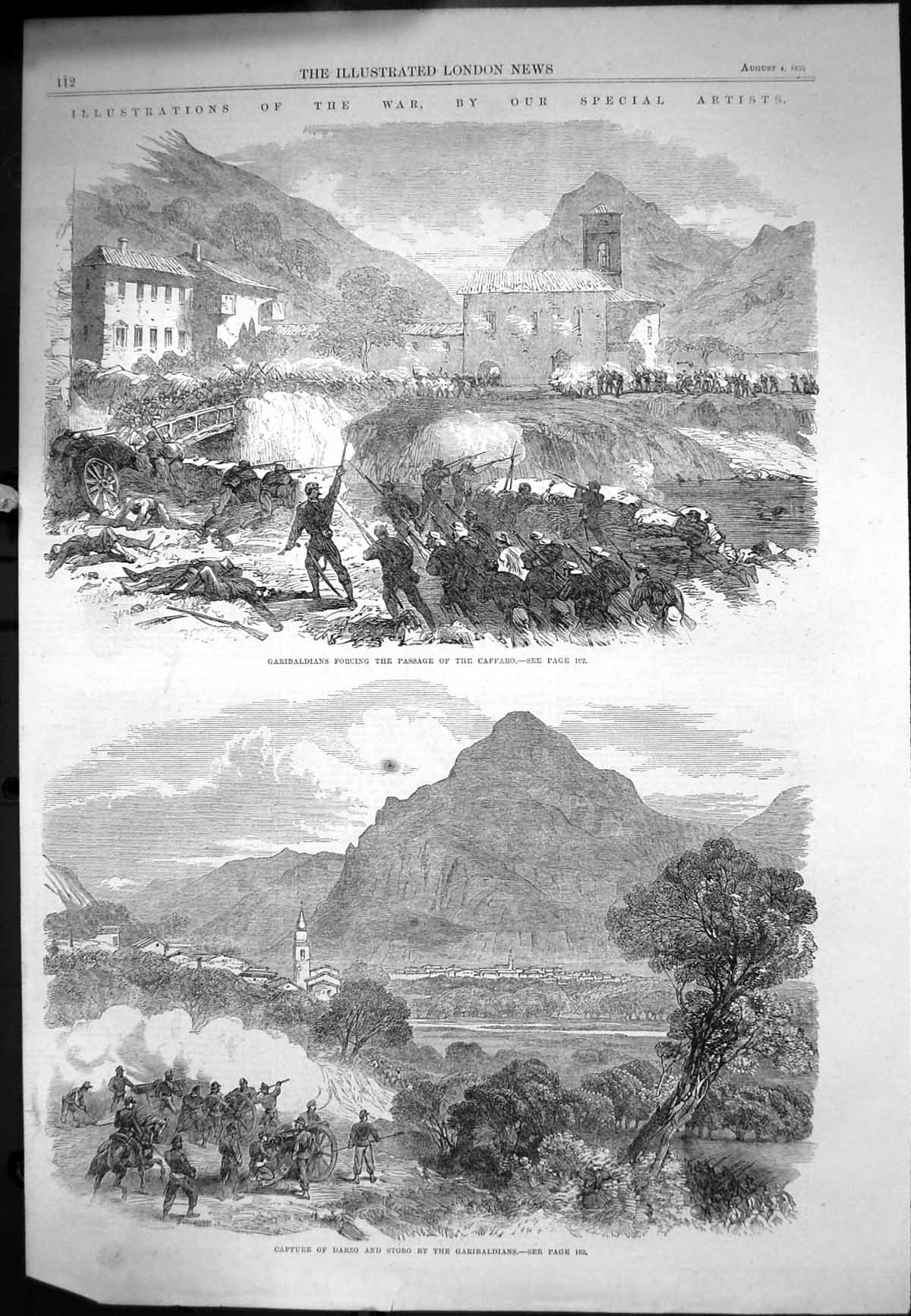 Old War Garibaldians Forcing Passage Caffaro Capture Darzo Storo 1856 Victorian