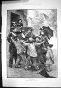 Old Antique Print Tourists Abroad W Groome Asking Directions Clogs 1889 19th