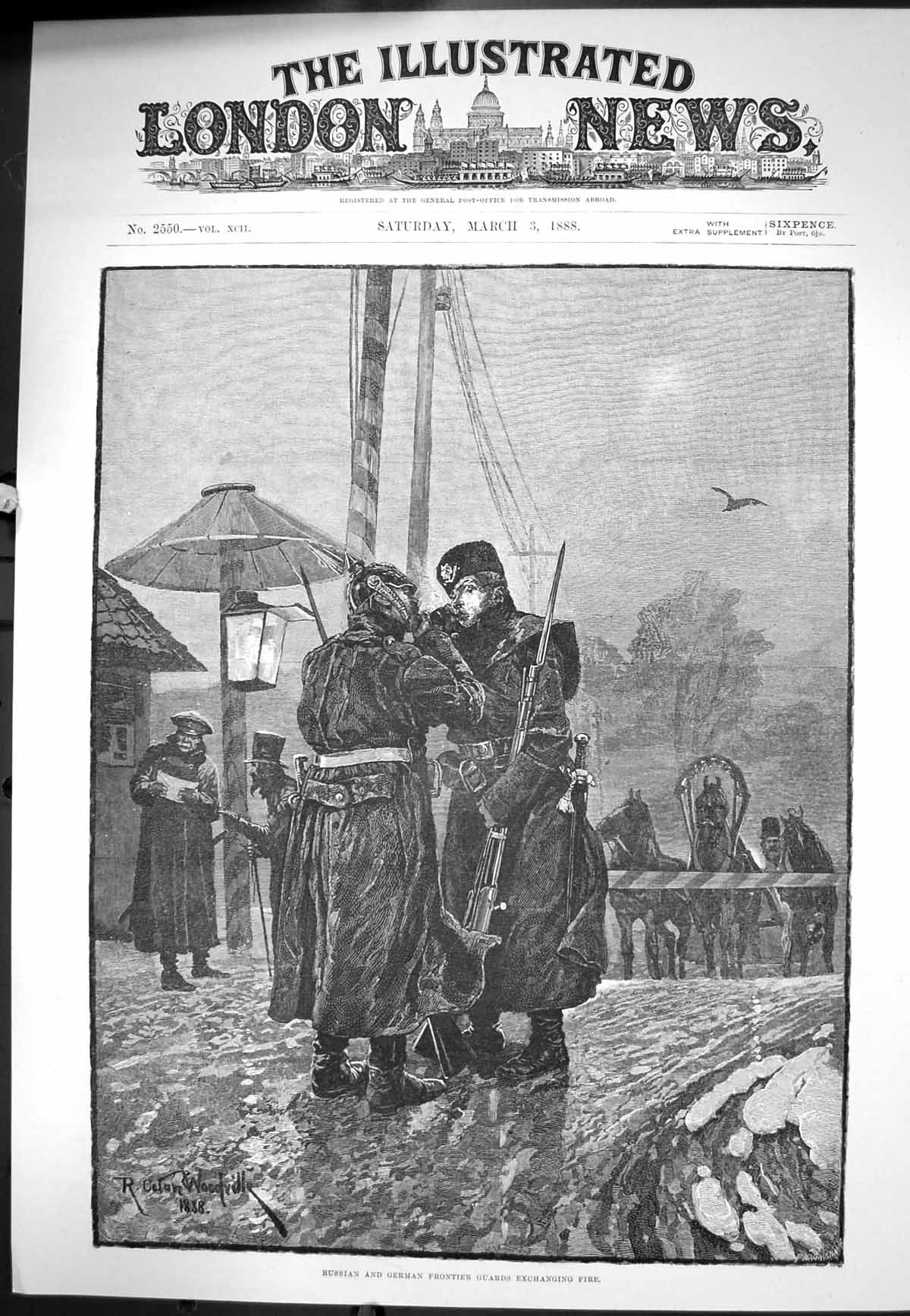 Old Russian German Frontier Guards Exchanging Fire Rc Woodville 1888 Victorian