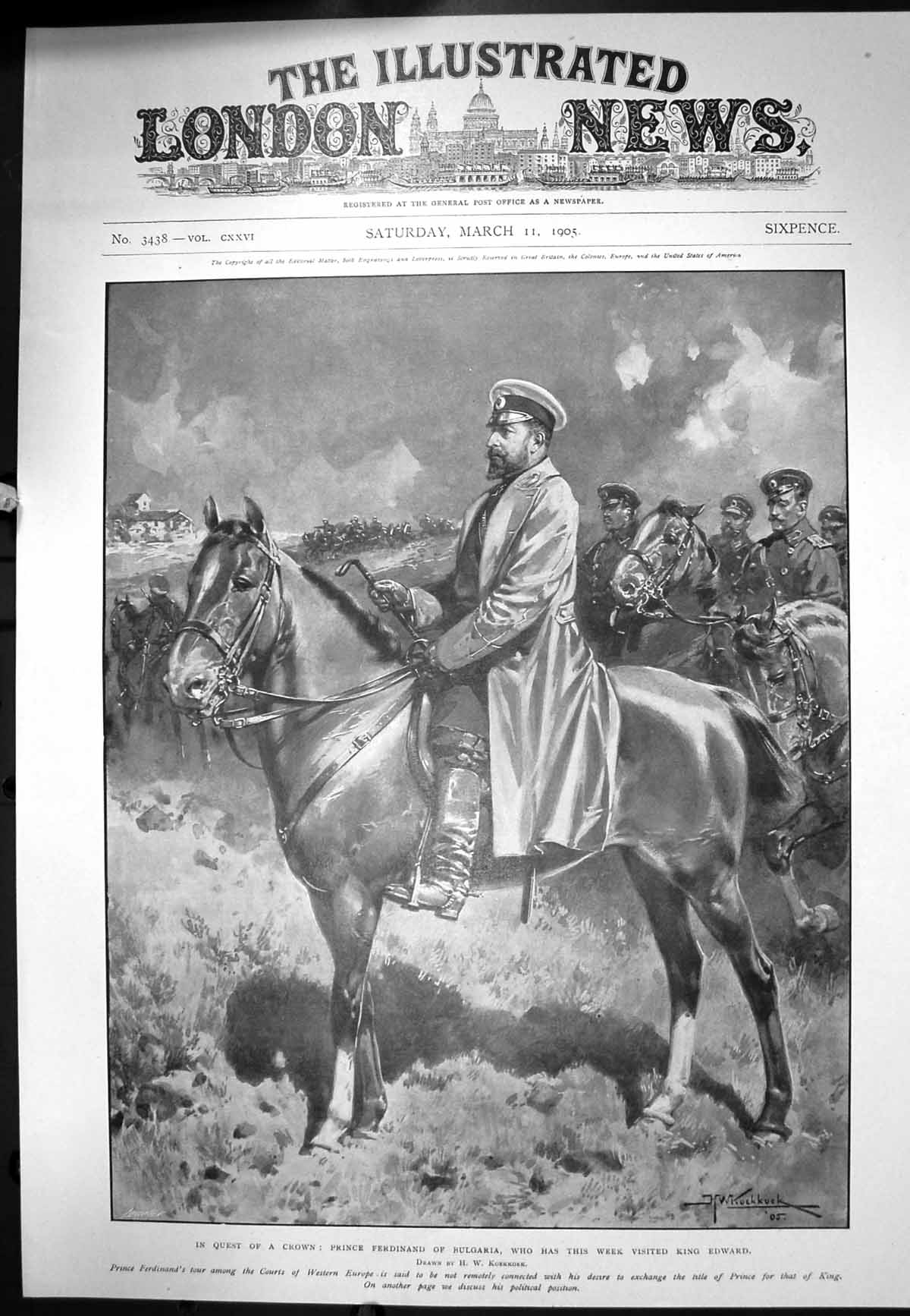 Old Print Prince Ferdinand Bulgaria Quest Crown Visited King Edward 1905 20th