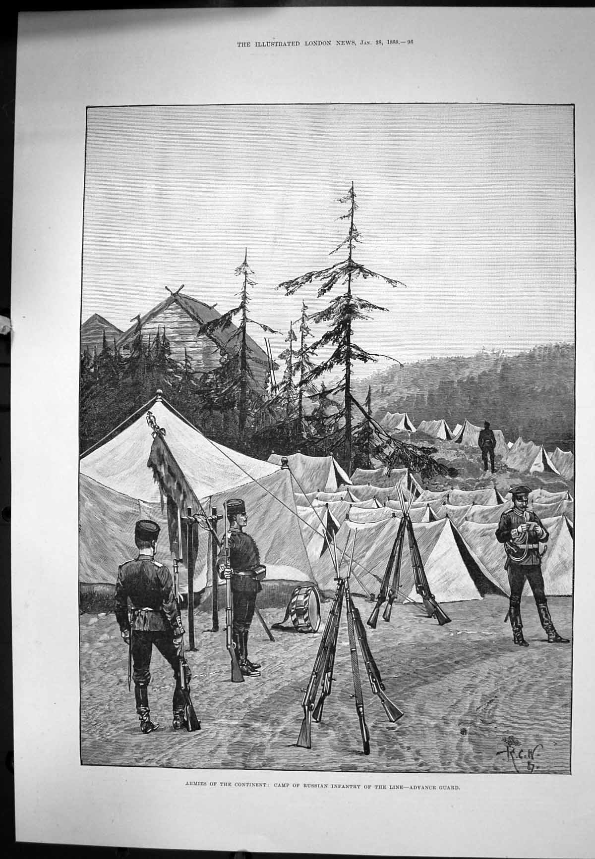 Antique Print Armies Continentcamp Russian Infantry Line Advance Guard 1888