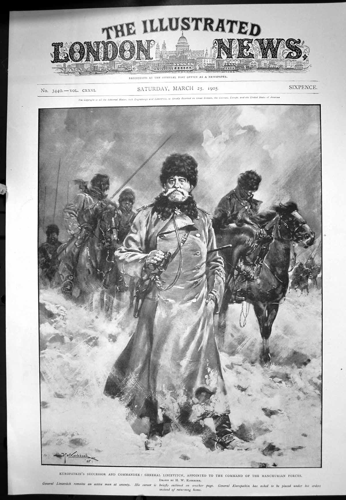 Antique Old Print Kuropatkins Commander Gen Linievitch Manchurian Forces 1905