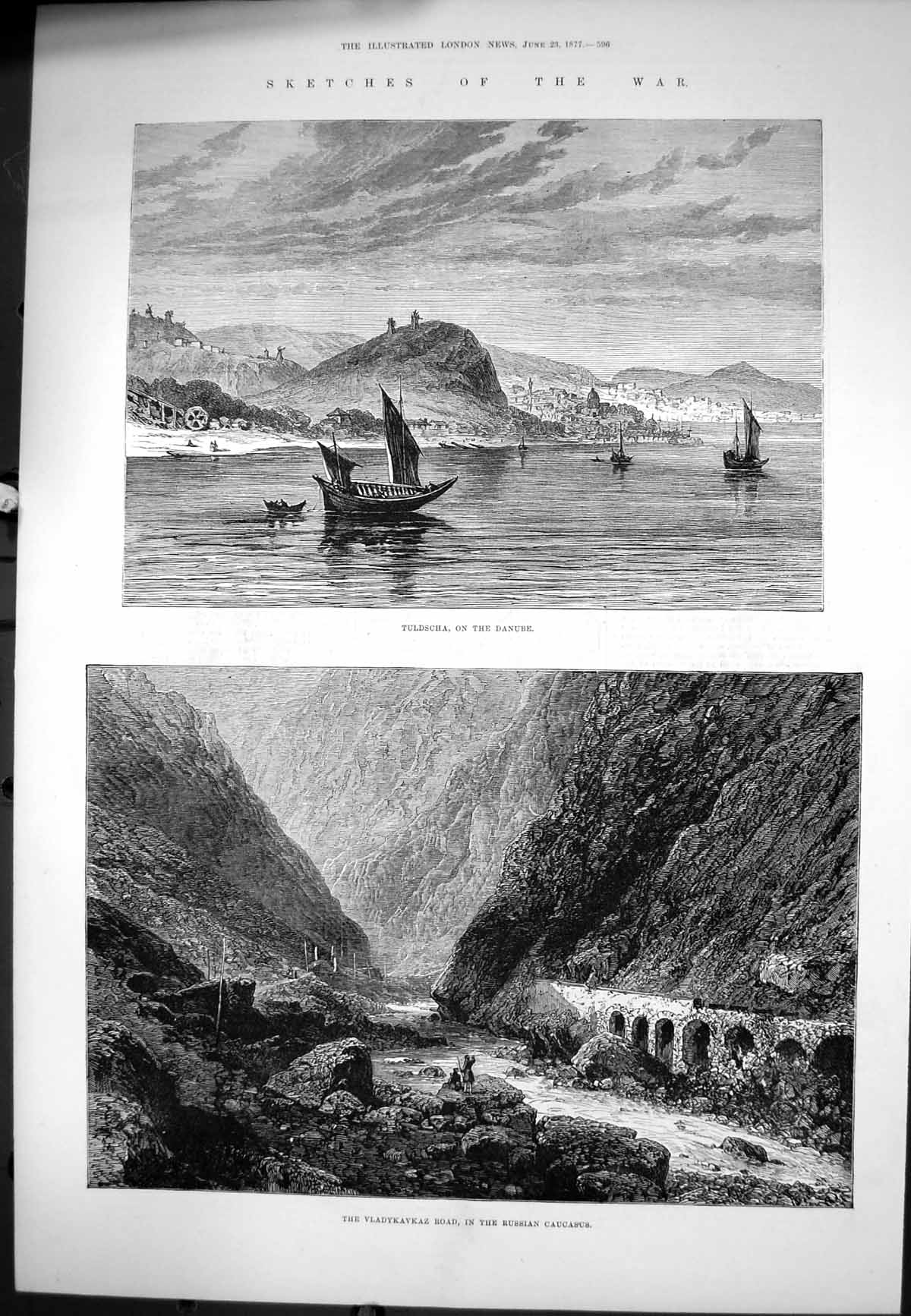 Antique Old Print War Tuldscha Danube Vladykavkaz Road Russian Caucasus 1877